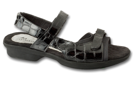 Carmel Black Glass Croc Womens Sandal